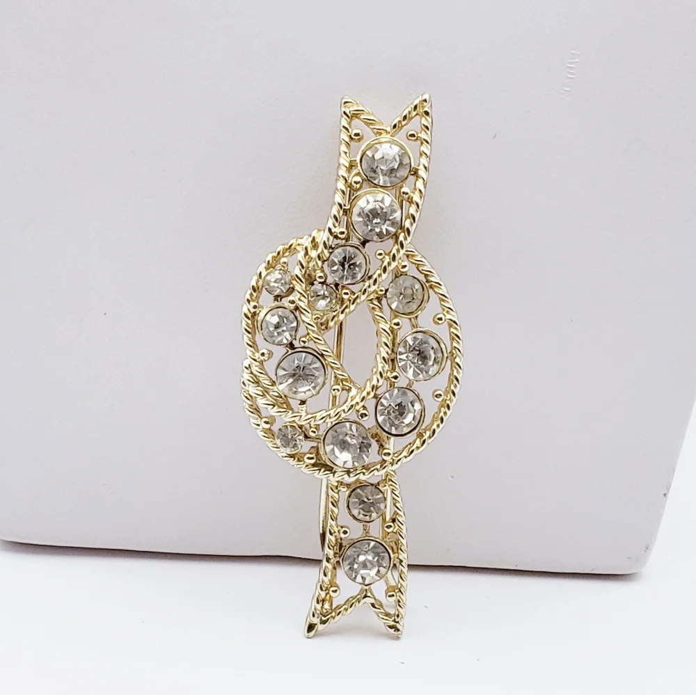 Beautiful Hair Clip Wedding Accessory Fancy Elegant Rhinestones Gold Tone
